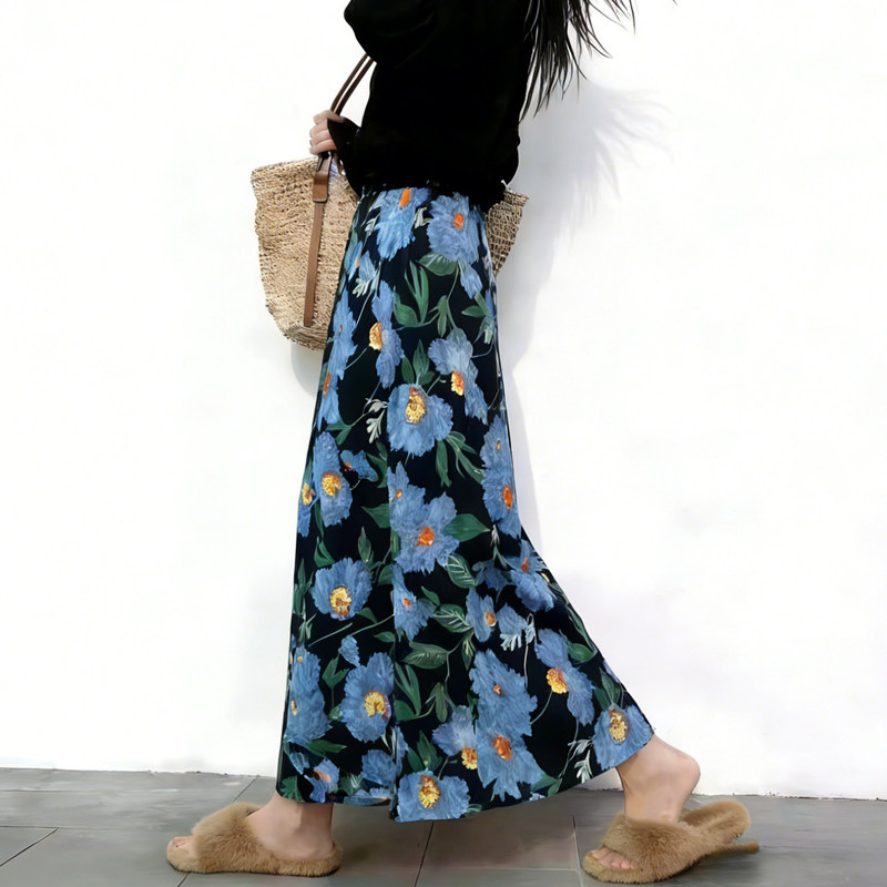 欧货高端定制黑色雪纺大码半身裙女2026早春新款蓝色印花A字裙子,女装/女士精品,大码半身裙,淘宝优惠券,粉丝福利购,淘宝优惠卷