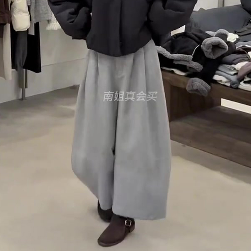 欧货高端定制灰色毛呢大码阔腿裤