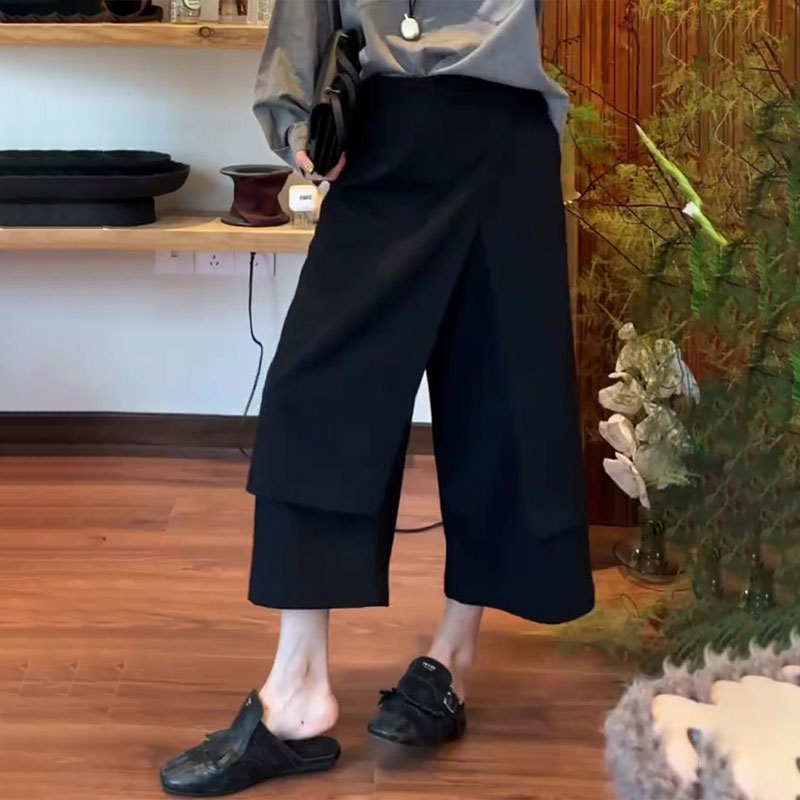 黑色高级感挡片式显瘦九分阔腿裤