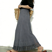 欧货高端定制灰色流苏大码 半身裙女2026春夏新款 轻熟温柔风大摆裙