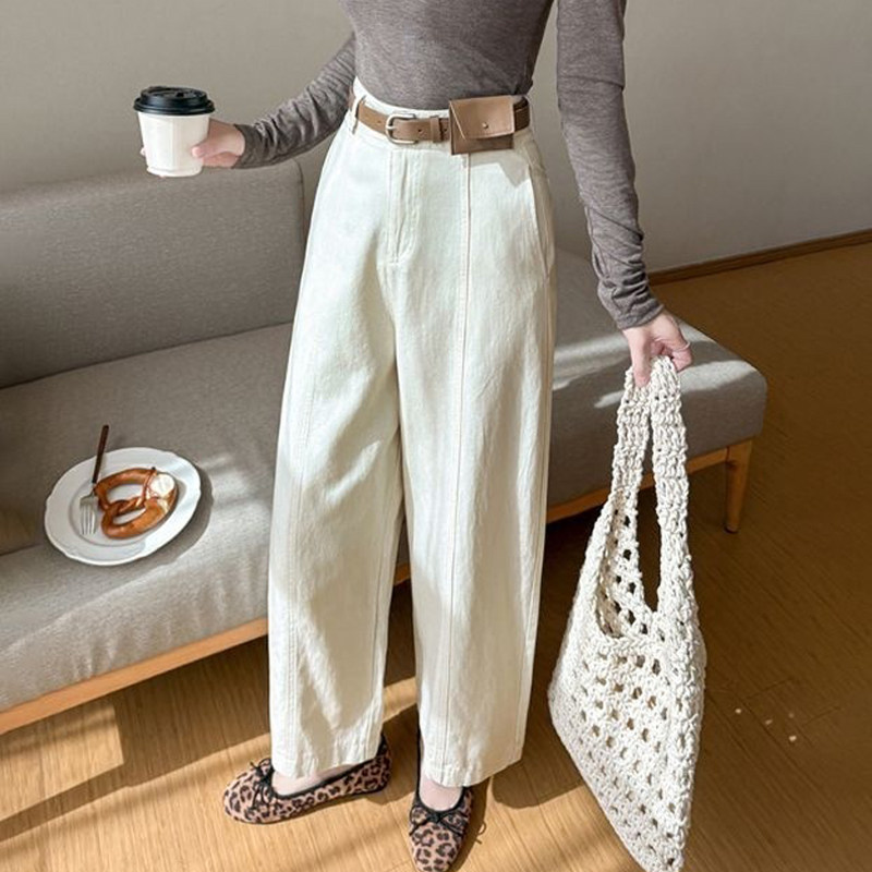 欧货高端定制米白色大码阔腿牛仔裤女2026早春新款松弛休闲直筒裤,女装/女士精品,大码裤装,淘宝优惠券,粉丝福利购,淘宝优惠卷