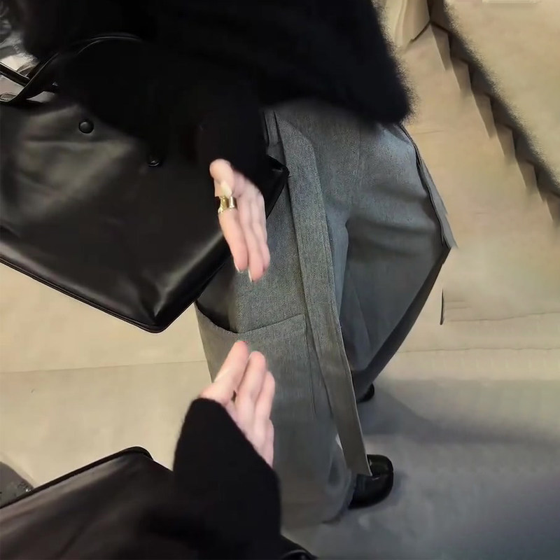 欧货高端定制灰色大码阔腿裤女2025秋冬新款加厚慵懒轻熟弯刀裤子,女装/女士精品,大码裤装,淘宝优惠券,粉丝福利购,淘宝优惠卷