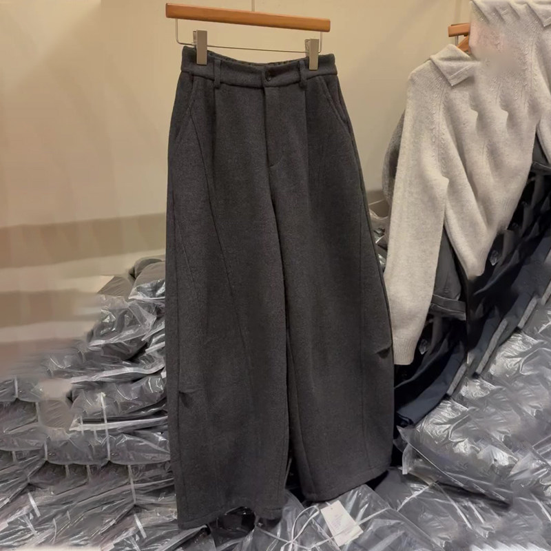 欧货高端定制灰色毛呢大码阔腿裤
