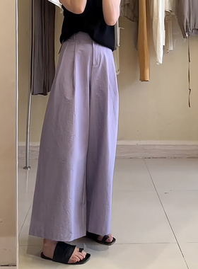 欧货正品紫色高级感休闲风直筒裤女2025秋季新款高腰时尚阔腿裤子