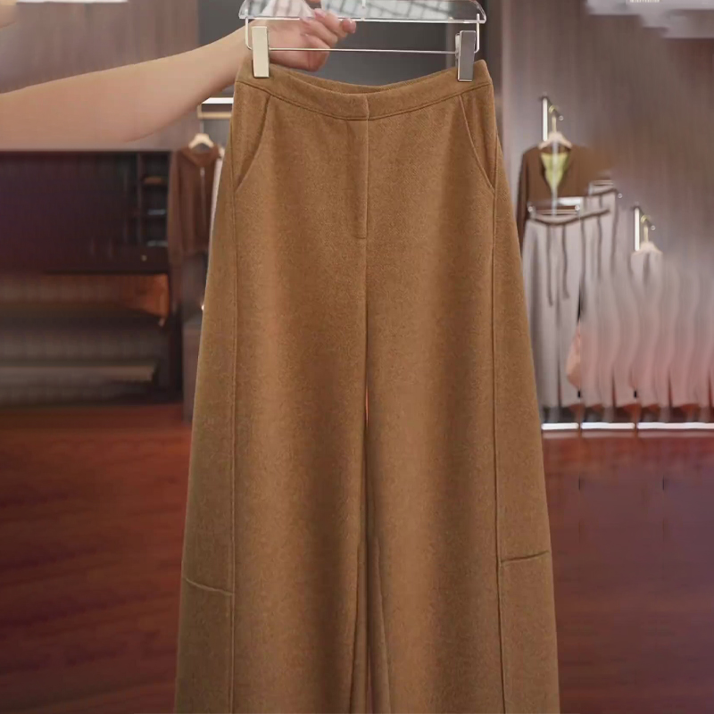 高端定制姜黄色毛呢大码阔腿裤女