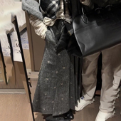 高端定制灰色毛呢大码 半身裙女2025秋冬新款 加厚蝴蝶结减龄百褶裙