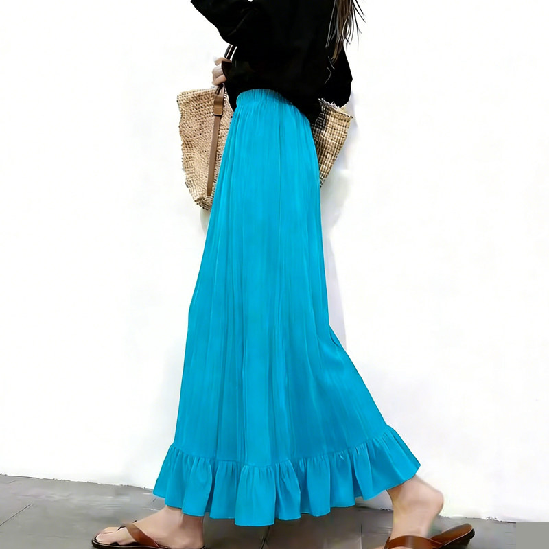欧货高端定制湖蓝色大码半身裙女2026早春新款荷叶边温柔风大摆裙,女装/女士精品,大码半身裙,淘宝优惠券,粉丝福利购,淘宝优惠卷