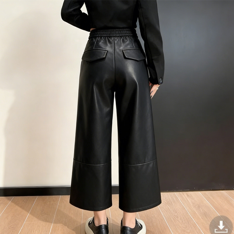 欧货高端定制黑色大码阔腿pu皮裤女2026早春新款松弛轻熟风休闲裤,女装/女士精品,大码裤装,淘宝优惠券,粉丝福利购,淘宝优惠卷