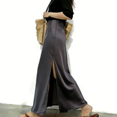 欧货高端定制深灰色缎面大码 半身裙女2026早春新款 轻熟风A字裙子