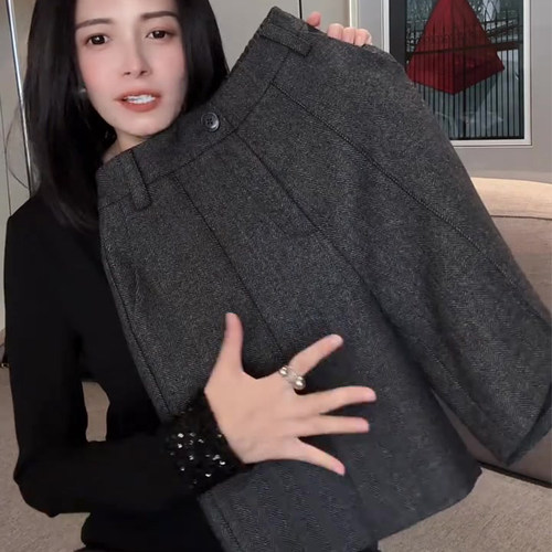 深灰色高级毛呢休闲风五分裤女