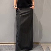 黑色高腰轻薄条纹西装 半身裙女2025年春夏新款 欧货大牌百搭直筒裙