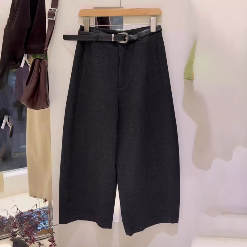 欧货高端定制黑色毛呢大码阔腿裤