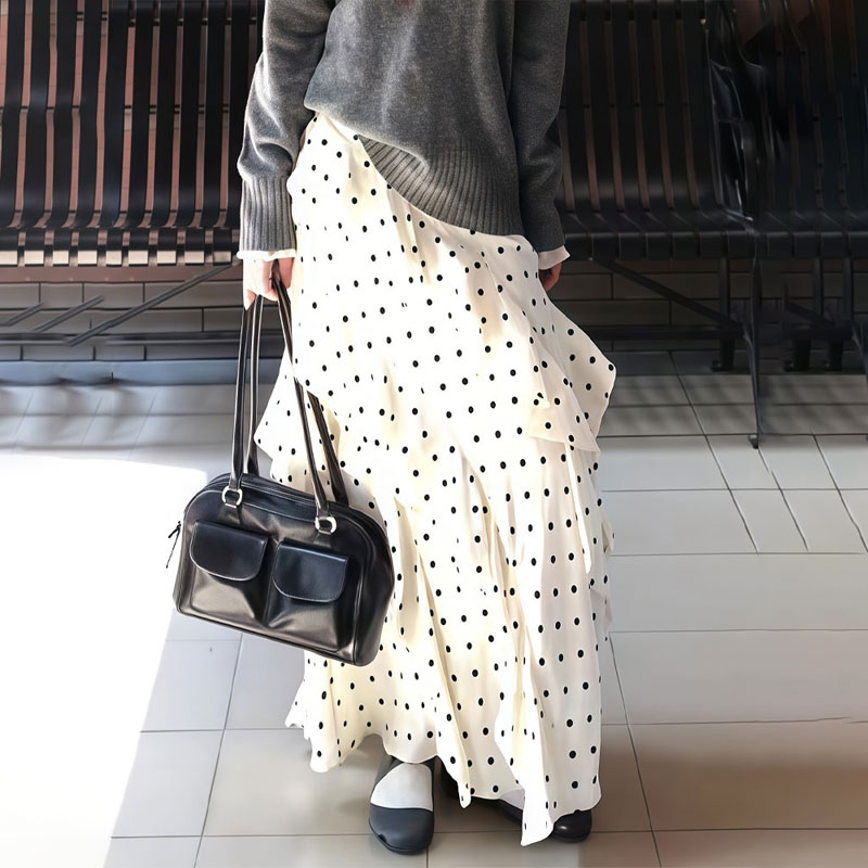 高端定制白色波点大码半身裙女