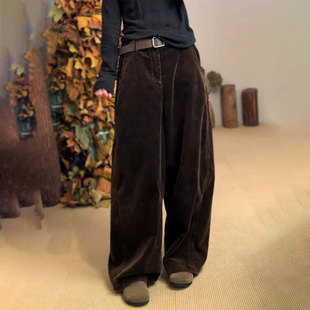 加厚松弛感休闲裤 女2025秋冬新款 阔腿裤 欧货高端定制棕色棉麻大码