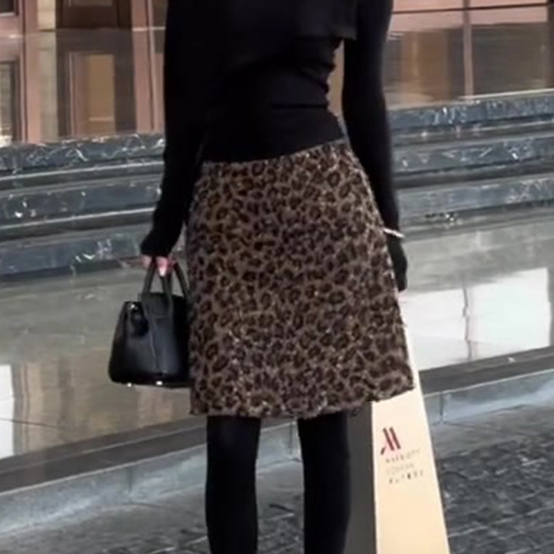 欧货高端定制棕色豹纹大码半身裙