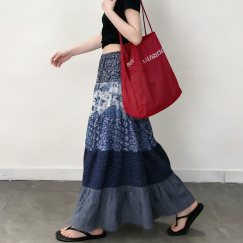 欧货高端定制蓝白渐变棉麻大码半身裙女2026早春新款度假风大摆裙,女装/女士精品,大码半身裙,淘宝优惠券,粉丝福利购,淘宝优惠卷