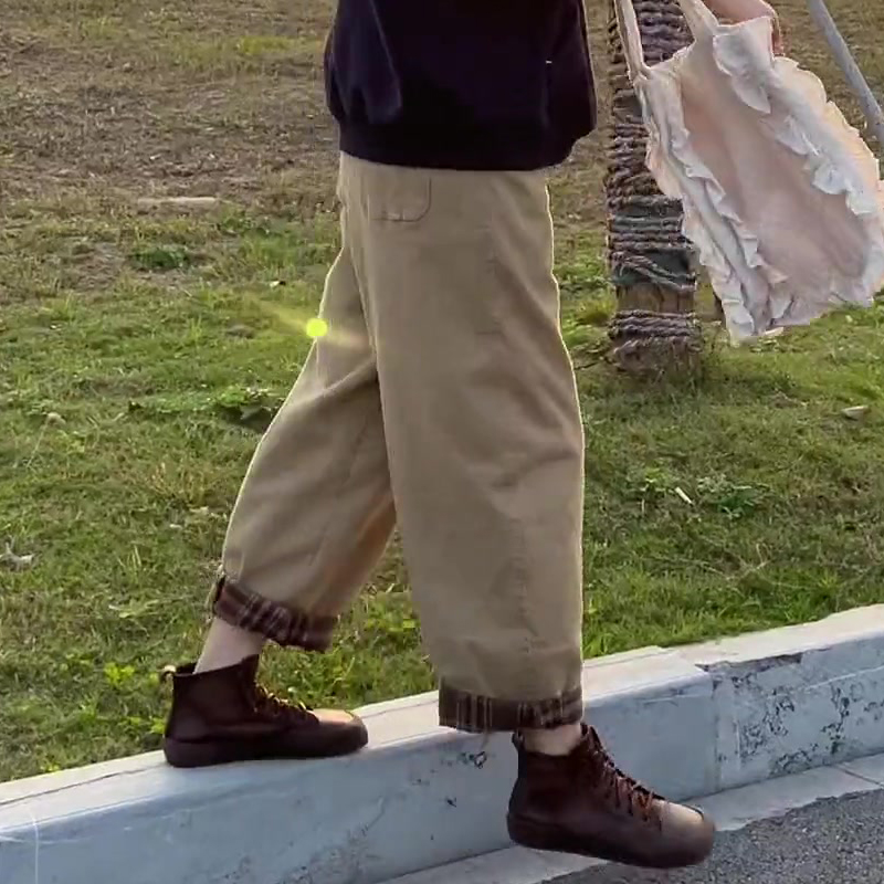 欧货高端定制卡其色大码阔腿裤女