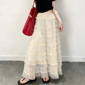 欧货高端定制米黄色层叠网纱大码 半身裙女2026春夏新款 温柔蛋糕裙