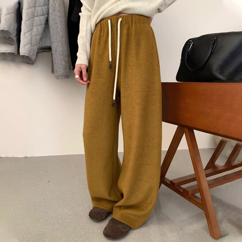 欧货高端定制姜黄色毛呢阔腿裤女