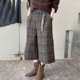 七分阔腿裤 女2025秋季 新款 欧货咖色毛呢格子大码 高端定制休闲裤 子