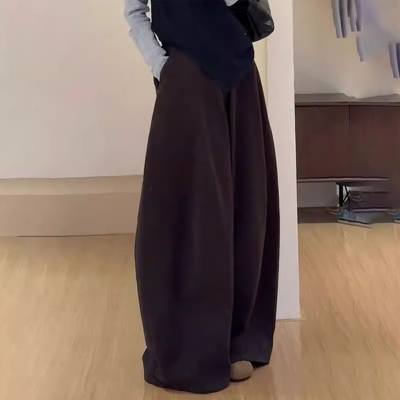 欧货高端定制深棕色大码阔腿裤女