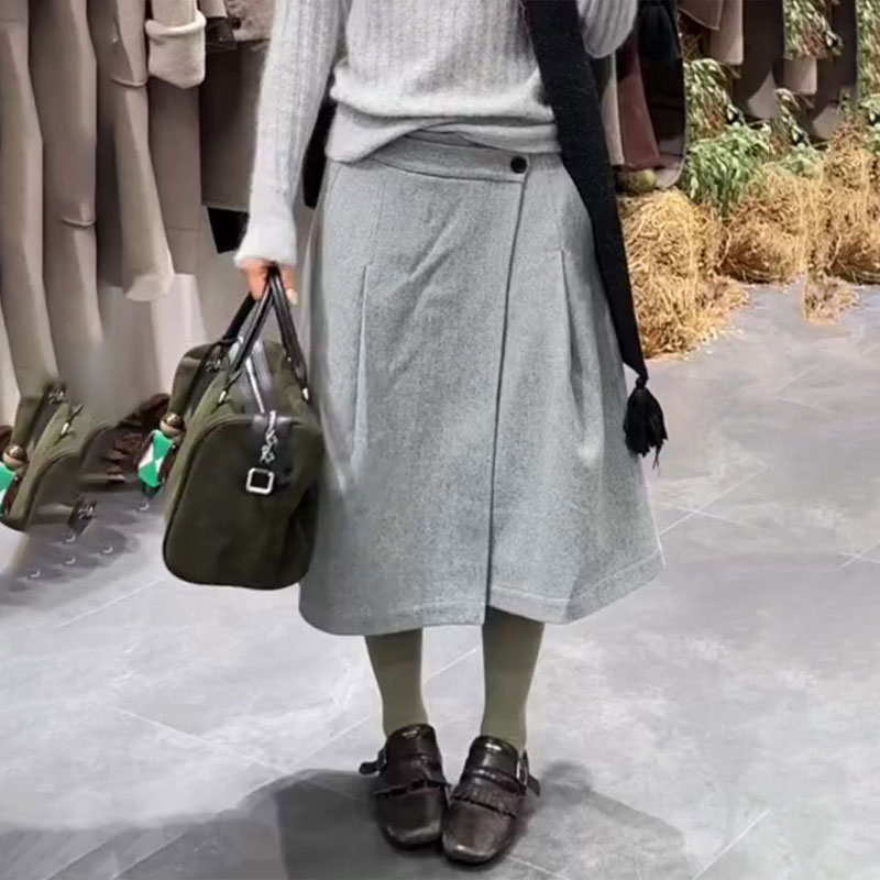 欧货高端定制大码灰色褶皱半身裙