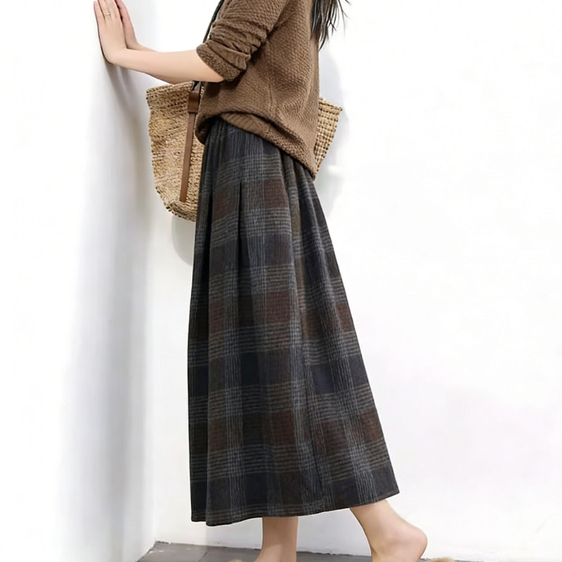 欧货高端定制灰棕色格纹大码半身裙女2026早春新款慵懒风A字裙子,女装/女士精品,大码半身裙,淘宝优惠券,粉丝福利购,淘宝优惠卷
