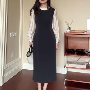 大碼 黑色假兩件高檔氣質(zhì)連衣裙女2025早秋新款 定制簡(jiǎn)約大氣裙子潮