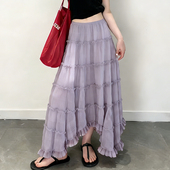 欧货高端定制浅紫色层叠大码 半身裙女2026春夏新款 木耳轻熟大摆裙