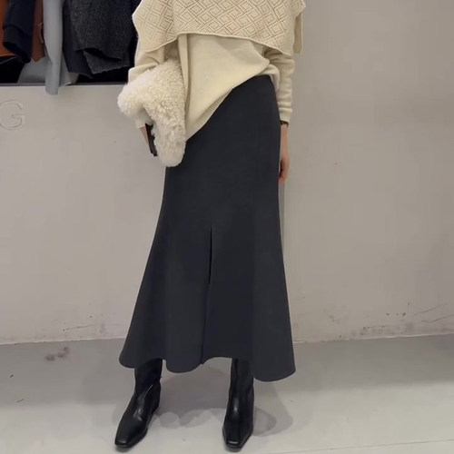 欧货高端定制深灰色大码半身裙女