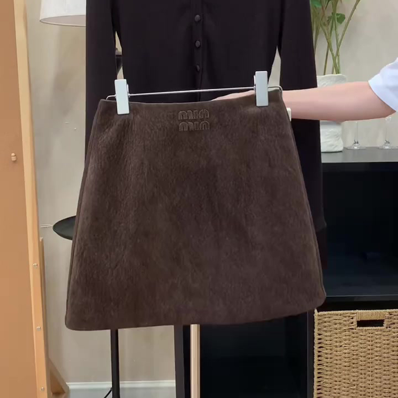 欧货高端定制咖色毛呢大码半身裙