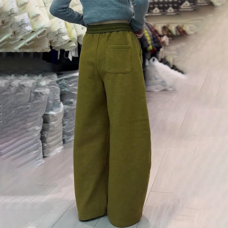 欧货高端定制橄榄绿色毛呢大码阔腿裤女2026早春新款慵懒风弯刀裤,女装/女士精品,大码裤装,淘宝优惠券,粉丝福利购,淘宝优惠卷