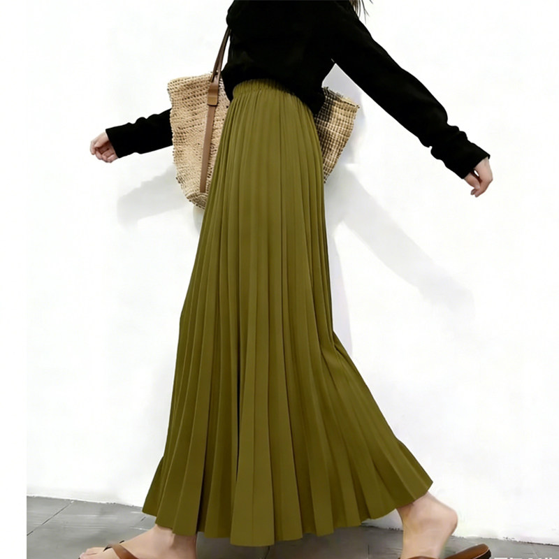 欧货高端定制橄榄绿色大码半身裙女2026早春新款高腰轻熟风琴裙子,女装/女士精品,大码半身裙,淘宝优惠券,粉丝福利购,淘宝优惠卷