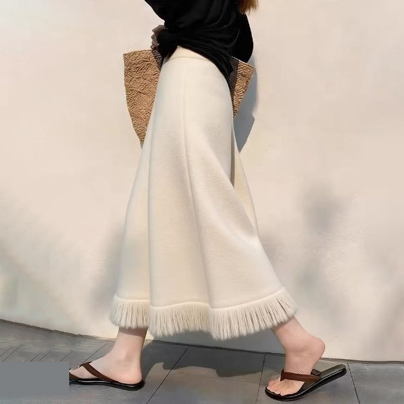 欧货高端定制米白色毛呢大码半身裙女2026早春新款流苏边大摆裙子,女装/女士精品,大码半身裙,淘宝优惠券,粉丝福利购,淘宝优惠卷