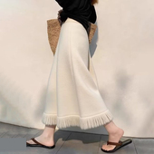 欧货高端定制米白色毛呢大码 半身裙女2026早春新款 流苏边大摆裙子