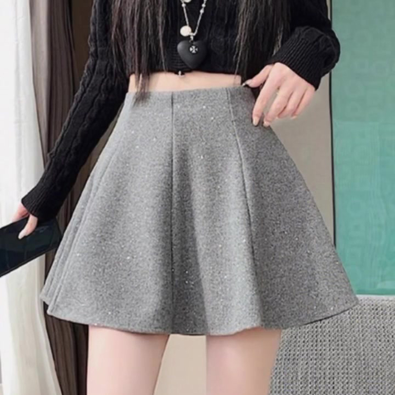 欧货高端定制灰色毛呢大码半身裙