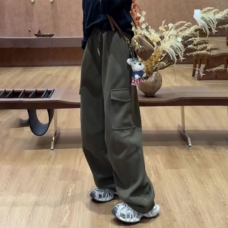 高端定制军绿色毛呢大码阔腿裤女