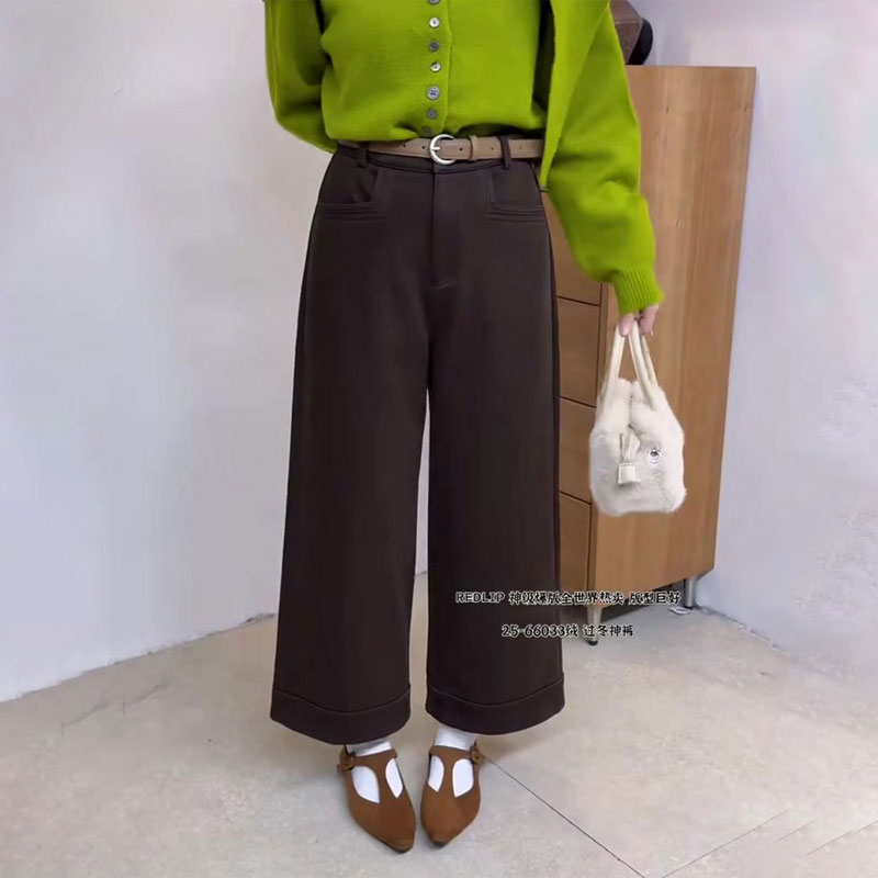 欧货高端定制棕色大码阔腿裤女
