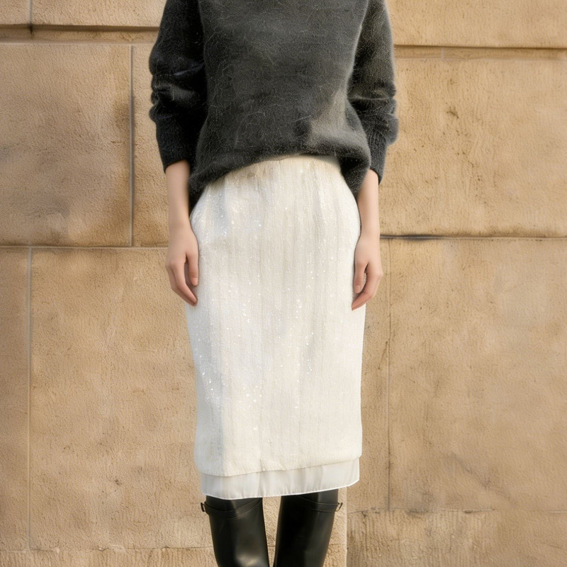 欧货高端定制白色细闪大码半身裙女2026早春新款纱网拼接A字裙子,女装/女士精品,大码半身裙,淘宝优惠券,粉丝福利购,淘宝优惠卷