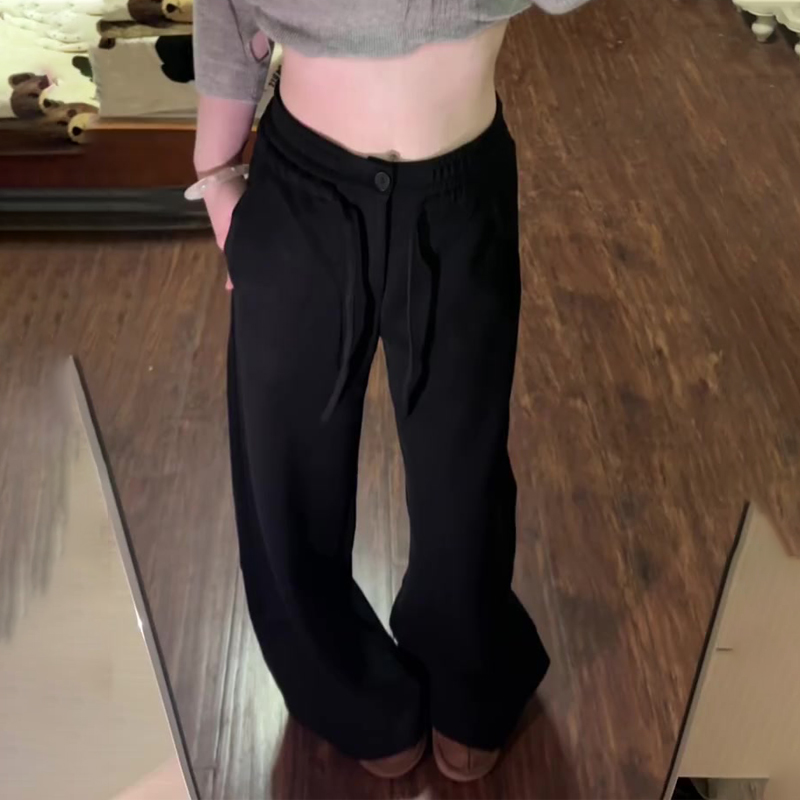 欧货高端定制黑色抽绳大码阔腿裤