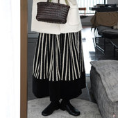 新款 欧货高端定制黑白条纹大码 半身裙女2025冬季 加厚气质A字裙子