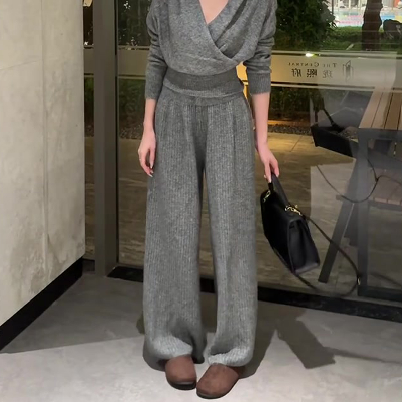 欧货高端定制花灰色大码阔腿裤女