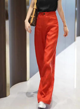 橙色宽松简约设计感大码直筒裤女2025秋季新款修身显瘦气质阔腿裤
