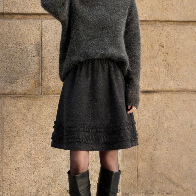 欧货高端定制黑色毛呢大码半身裙女2026早春新款高腰百搭A字裙子,女装/女士精品,大码半身裙,淘宝优惠券,粉丝福利购,淘宝优惠卷