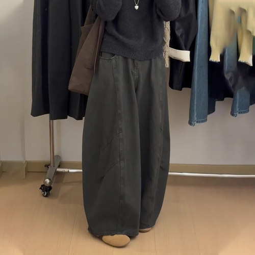 欧货高端定制深灰色大码阔腿裤女