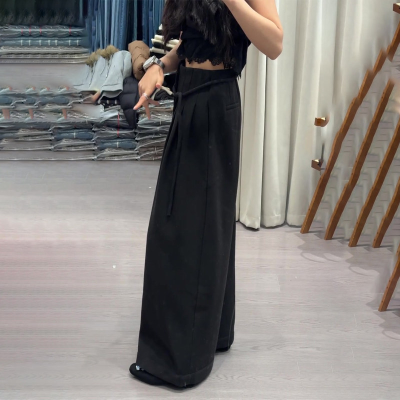 欧货高端定制黑色毛呢大码阔腿裤女2025冬季新款加厚垂感休闲西裤,女装/女士精品,大码裤装,淘宝优惠券,粉丝福利购,淘宝优惠卷
