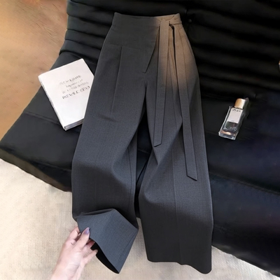 高端定制深灰色大码系带阔腿裤女