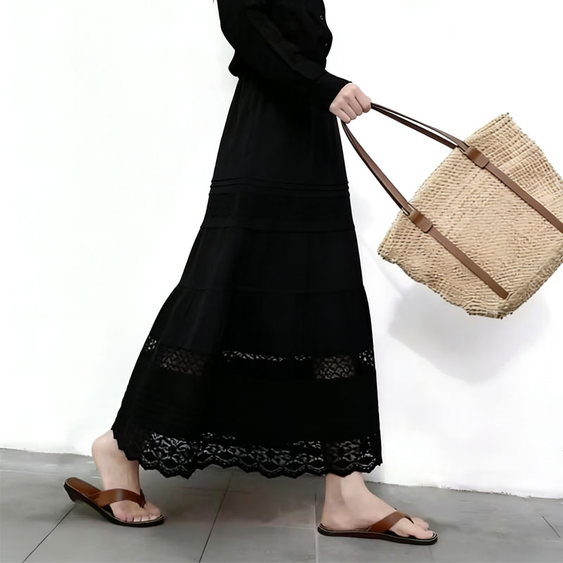 高端定制黑色镂空大码半身裙女