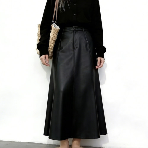 欧货高端定制黑色大码半身pu皮裙