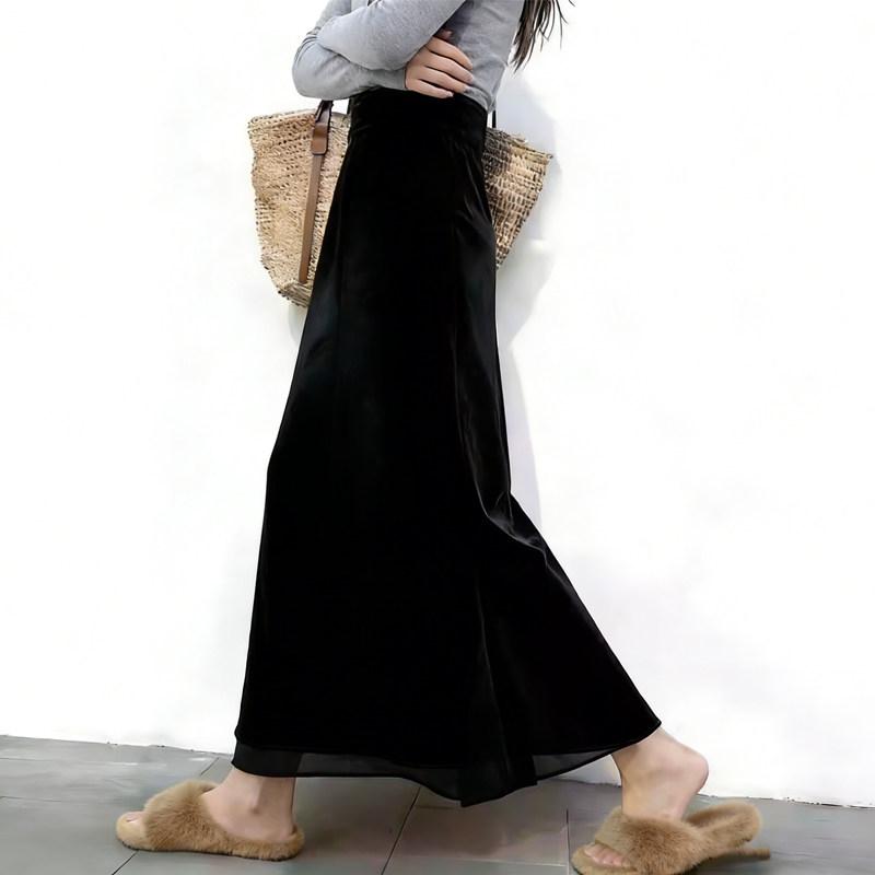 欧货高端定制黑色丝绒大码半身裙女2026早春新款网纱拼接A字裙子,女装/女士精品,大码半身裙,淘宝优惠券,粉丝福利购,淘宝优惠卷